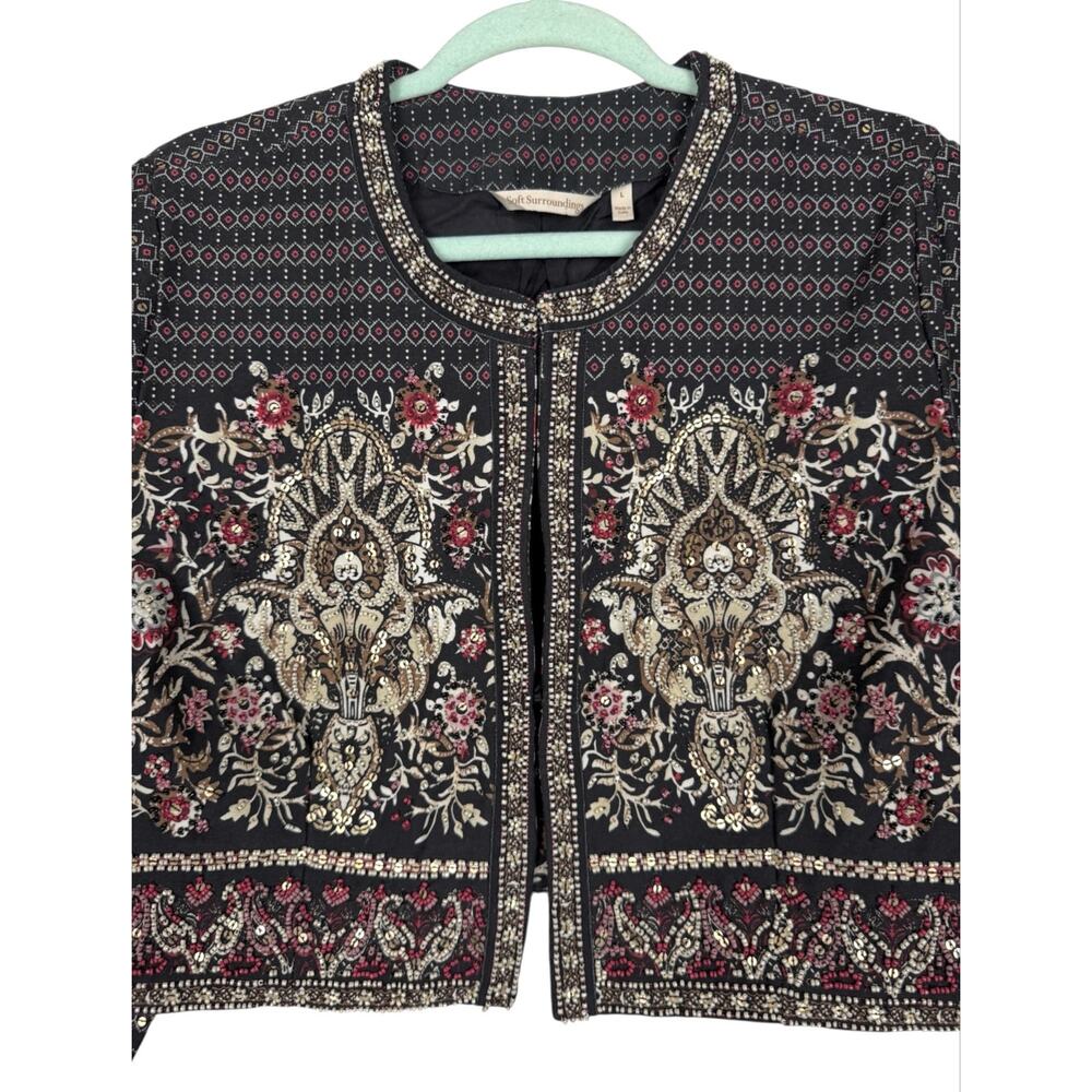Soft Surroundings Mandala Beaded Bolero Cropped Jacket Multicolored Large Boho - Picture 11 of 16